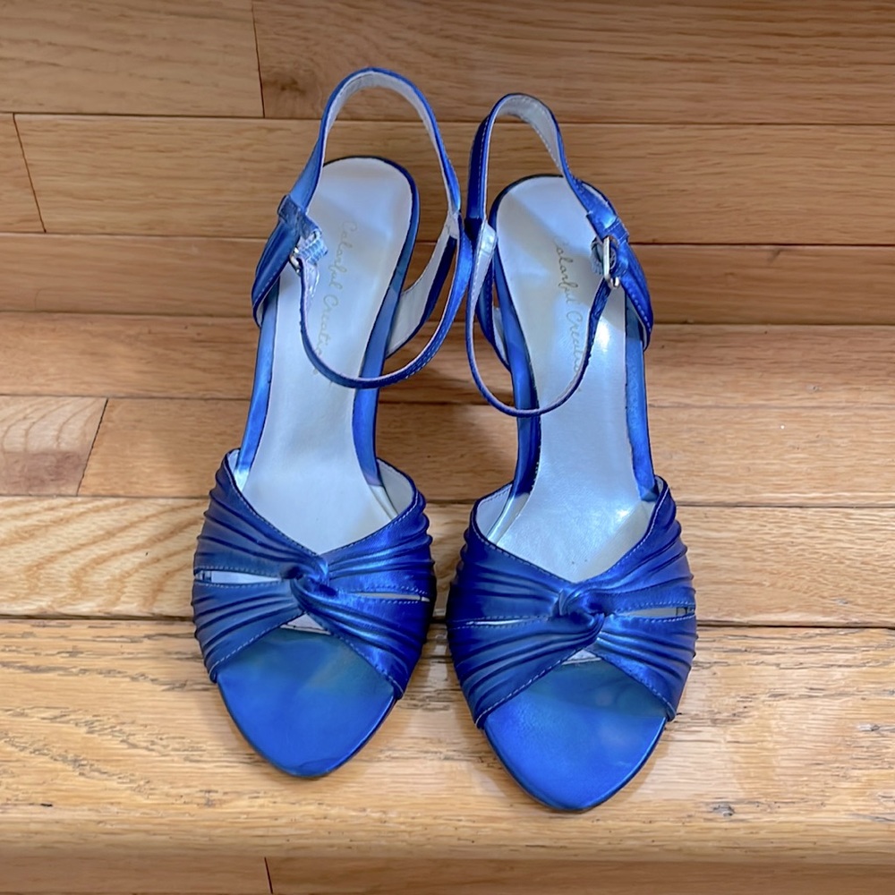 Blue Satin Heels Perfect For Party Wedding any Events Size 7.5 B